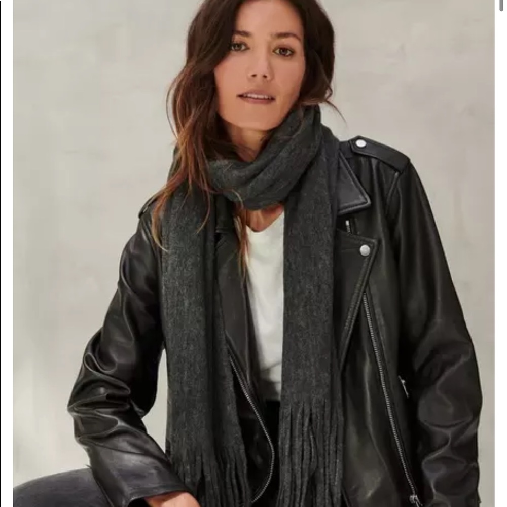 Lucky Brand- Charcoal Grey Solid Brushed Scarf